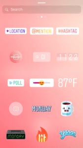 A collection of Instagram Stories stickers on a pink gradient background.