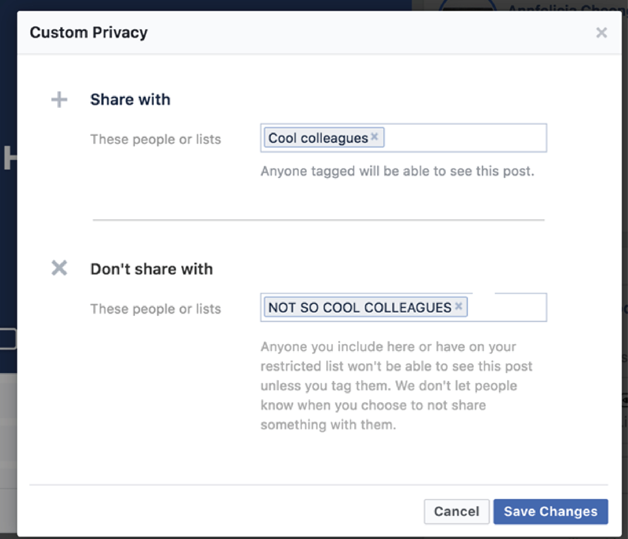 Custom list - Share and Don't Share