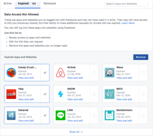 list of expired facebook apps