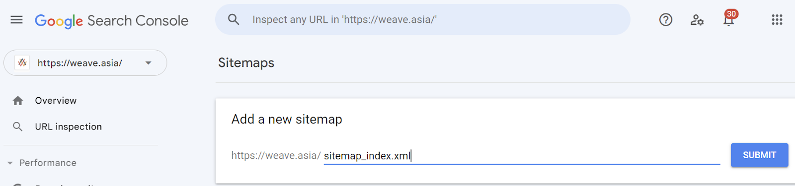 example of submitting sitemap via Google Search Console